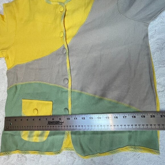 Adolfo Sport Womens Colorblock Waffle Knit Cardigan Sweater Small Yellow Pocket - Picture 7 of 8